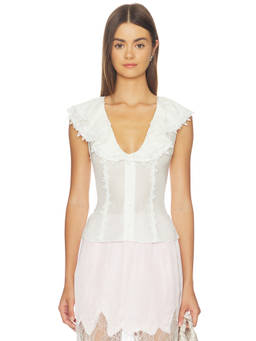 Retrofete - Myrth Women's Lace-Up Crochet Detail Blouse White