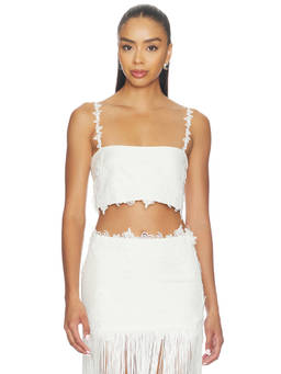 Retrofete - Dextra Women's Lace Trim Strapless Crop Top White