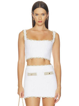 Retrofete - Mesha Women's Crochet Knit Scallop Trim Crop Top White Gold
