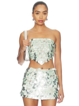 Retrofete - Maeva Women's Strapless Tie-Up Sequin Crop Top Green