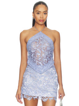 Retrofete - Eaves Women's Sequin Lace Halter Neck Top Aqua