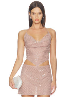 Retrofete - Bethely Women's Sequin Halter Neck Crop Top Truffle