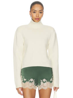 Rohe - Statement Shoulder Women's Cropped Ribbed Turtleneck Sweater Cream