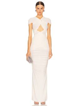 Ronny Kobo - Nasha Women's Ruched Cut-Out Bodycon Maxi Dress Off White