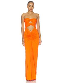 Ronny Kobo - Be Women's Ruched Cut-Out Strapless Maxi Dress Orange