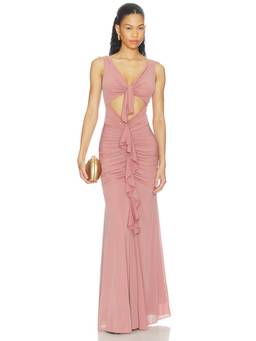 Ronny Kobo - Carnelian Women's Cut-Out Ruffled Maxi Dress Brown