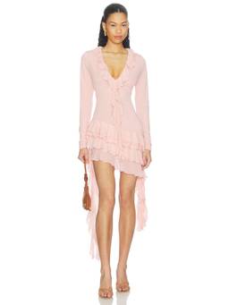 Ronny Kobo - Ruffled Women's Asymmetric Hem Mini Dress Seashell