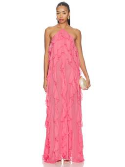 Ronny Kobo - Liora Women's Halter Tie-Up Tiered Ruffle Maxi Dress Coral
