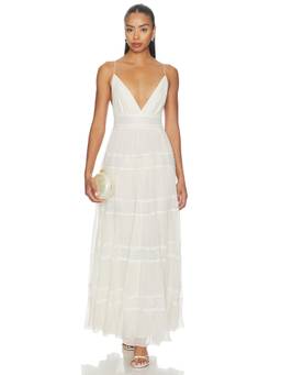 Ronny Kobo - Rune Women's Lace Trim Strappy Maxi Dress Ivory