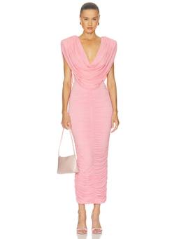 Ronny Kobo - Parish Women's Ruched Padded Shoulder Maxi Dress Pink