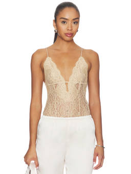 Ronny Kobo - Guipure Lace Women's Plunging Neck Bodysuit Champagne