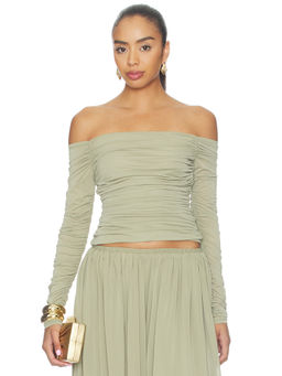 Ronny Kobo - Ruby Women's Ruched Off Shoulder Long Sleeve Top Green