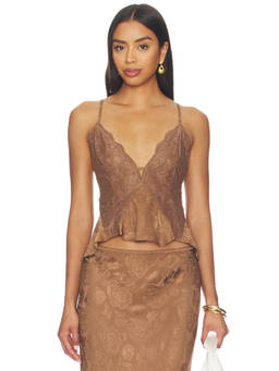 Ronny Kobo - Danielle Women's Lace Jacquard Peplum Top Brown