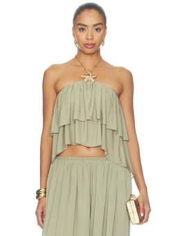 Ronny Kobo - Starla Women's Sleeveless Halter Neck Crop Top Green