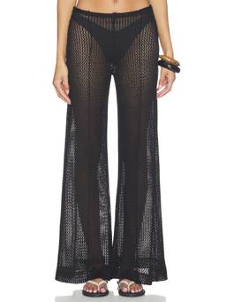 Ripley Rader - Fishnet Women's Elastic Waist Wide-Leg Palazzo Pants Black