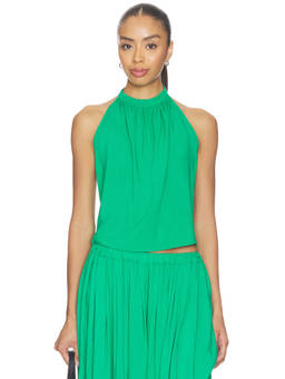 Ripley Rader - Linen Tie Back Women's Sleeveless Halter Neck Top Green