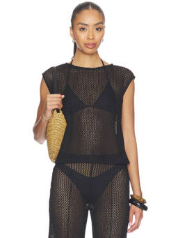 Ripley Rader - Fishnet Women's Open Knit Sleeveless Lounge Tank Black