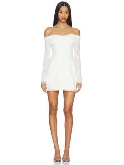 Runaway The Label - Leona Women's Off-Shoulder Lace Trim Long Sleeve Mini Dress White