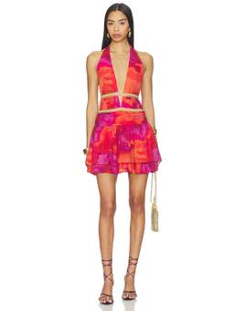 Runaway The Label - Xylia Women's Halter Plunging Neck Mini Dress Orange