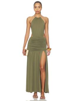 Runaway The Label - Imelda Women's Ruched High Neck Maxi Dress Olive