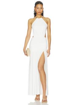 Runaway The Label - Imelda Women's High Neck Beaded Strappy Back Maxi Dress White