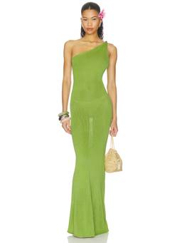 Runaway The Label - Diana Women's One Shoulder Sequin Knit Maxi Dress Green