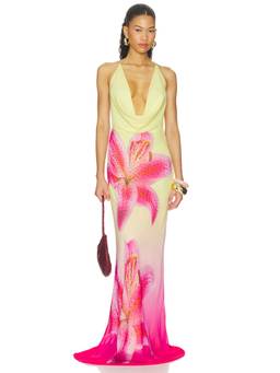 Runaway The Label - Juliana Women's Halter Cowl High Slit Maxi Dress Pink