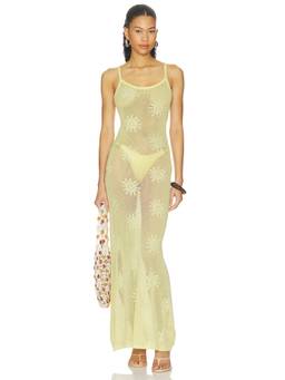Runaway The Label - Scoop Neck Women's Sheer Crochet Knit Maxi Dress Yellow