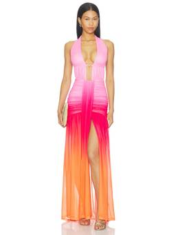 Runaway The Label - Adrianna Women's Plunge Ruched Halter Maxi Dress Pink