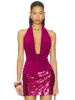 Runaway The Label - Athena Women's Halter Ruched Cowl Top Magenta