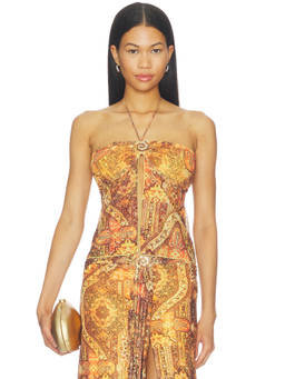 Runaway The Label - Skylar Sheer Women's Halter Neck Split Front Top Orange