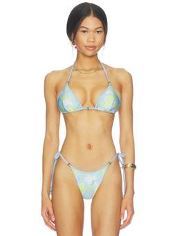 Runaway The Label - Aruba Women's Unpadded Halter Tie-Up Triangle Bikini Top Green