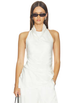 SANS FAFF - Aegean Women's Cowl Neck Halter Asymmetric Hem Top White