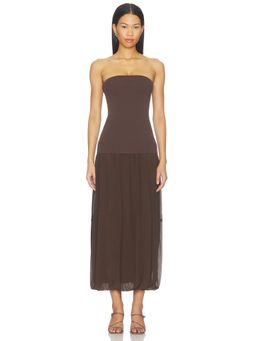 St. Agni - Balloon Hem Women's Strapless Layered Maxi Dress Brown