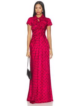 SALONI - Kelly Women's Polka Dot Tie-Up Neck Maxi Dress Pink