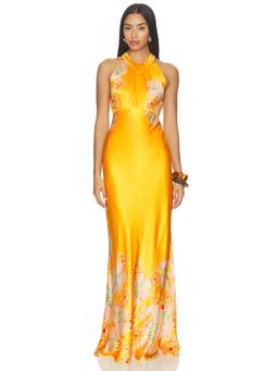 SALONI - Cozette Women's Floral Halter Neck Maxi Dress Yellow