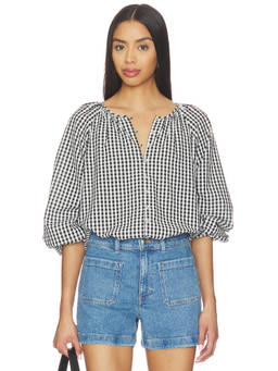 Sanctuary - Perfect Gingham Women's Checks Button-Down Blouse Top Black