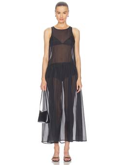 SOLAQUA - Sheer Organza Women's Sleeveless Drop Waist Maxi Dress Black