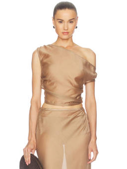 SOLAQUA - Genevieve Women's Off Shoulder Ruched Crop Top Brown