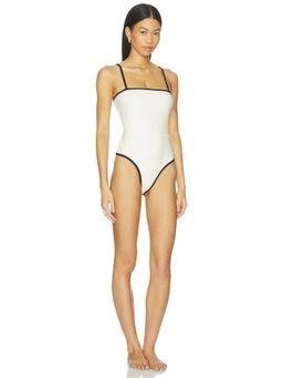 SOLAQUA - Swim I Women's Unpadded Contrast Trim One-Piece Swimsuit Ivory