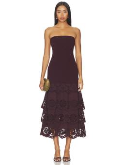 SAYLOR - Shyla Women's Strapless Eyelet Midi Dress Brown