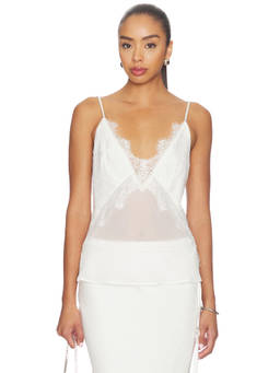 Sabina Musayev - Florence Women's Lace Trim Chiffon Camisole Top White