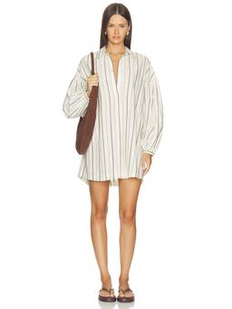 Stone Cold Fox - x REVOLVE Women's Striped Linen Blend Mini Shirt Dress Brown