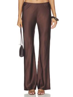 Stone Cold Fox - Willow Women's Pull-On Relaxed Satin Palazzo Pants Chocolate Brown