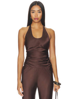 Stone Cold Fox - Willow Women's Ruched Halter Neck Satin Top Brown