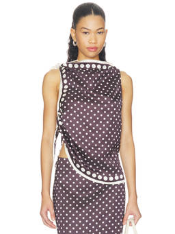 Stone Cold Fox - Porsha Women's Polka Dot Sleeveless Satin Top Brown
