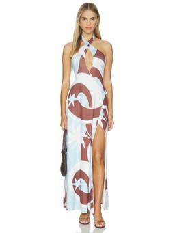 SEVEN WONDERS - Keyhole Twist Women's Halter Neck Maxi Dress Blue
