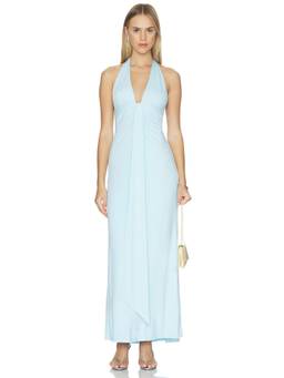 SEVEN WONDERS - Kaeli Tie Front Women's Sleeveless Halter Maxi Dress Blue