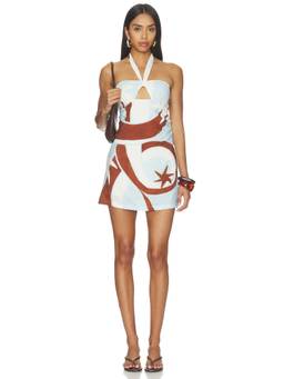 SEVEN WONDERS - Knot Halter Women's Printed Mini Dress Rina Blue