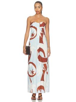 SEVEN WONDERS - Rihanna Women's Strapless Printed Maxi Dress Blue